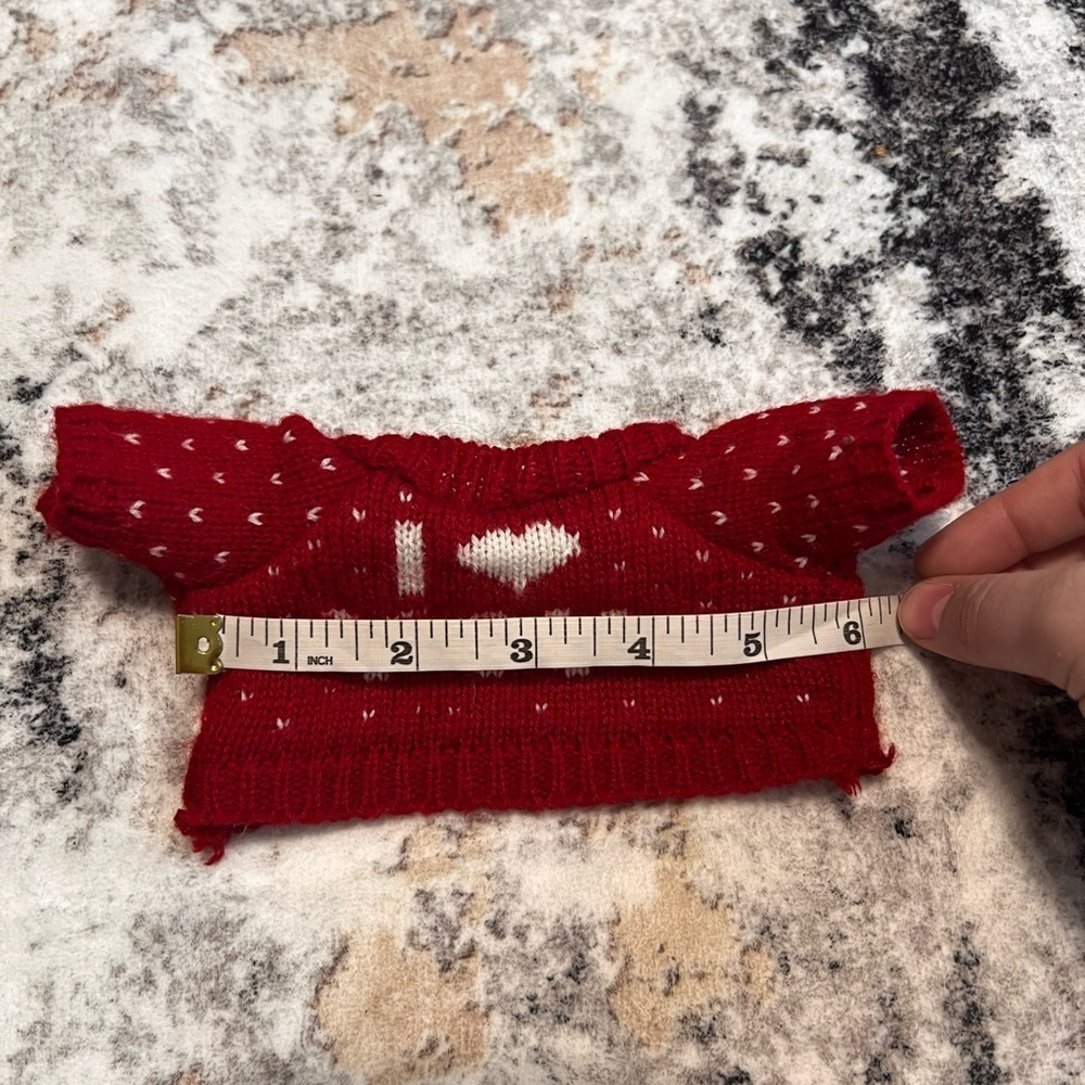 Red Knitted I heart you Sweater for Doll or Plushie - Picture 5 of 5